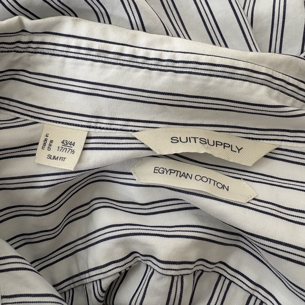 SuitSupply Button Down Shirt Mens Size 43/44 Blue White Stripe Slim Fit Dress - Picture 4 of 4